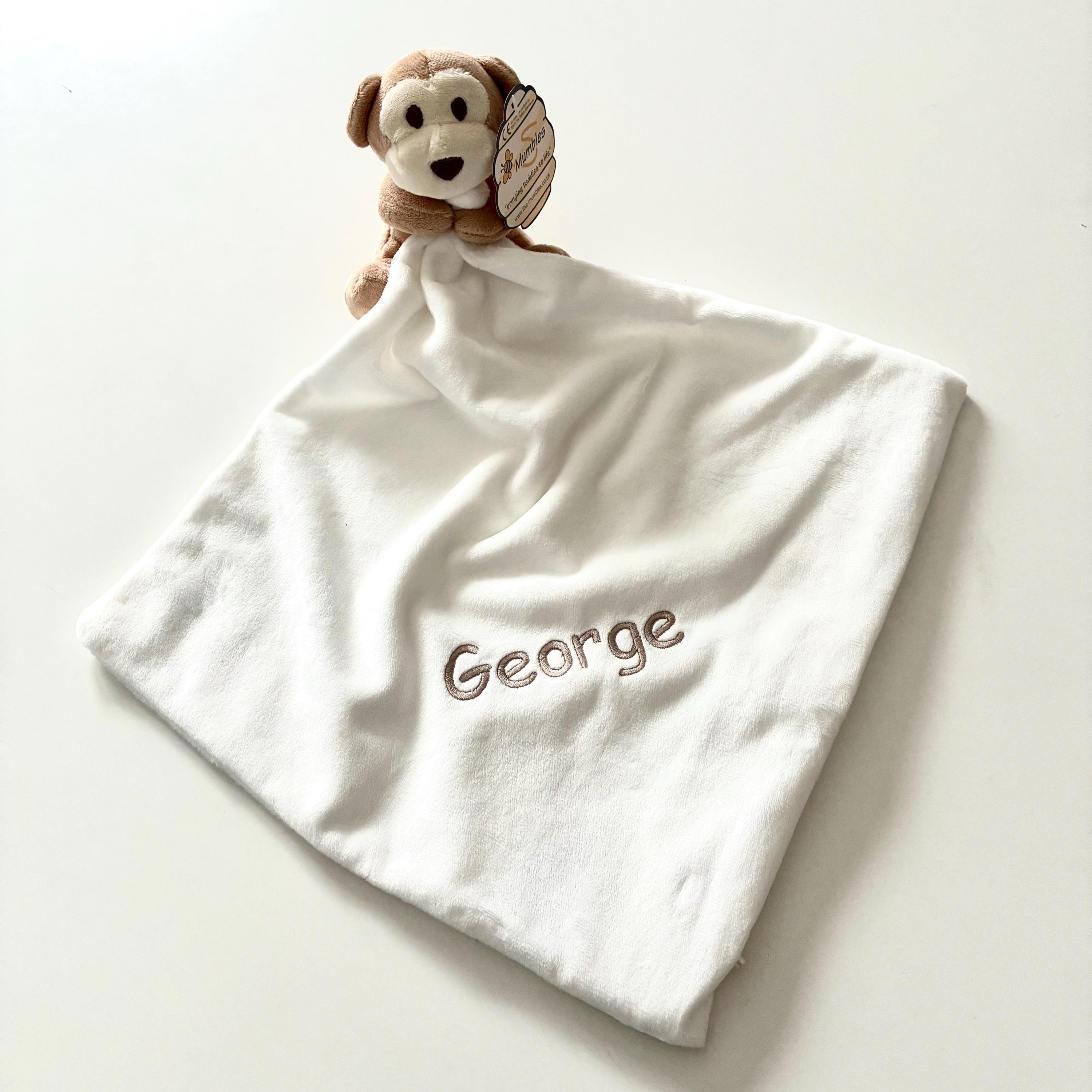 Embroidered Personalised Monkey Plush Comforter Cuddly Blanket Keepsake Gift