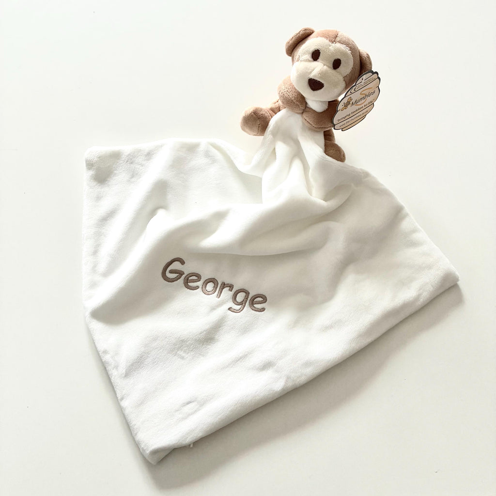 Embroidered Personalised Monkey Plush Comforter Cuddly Blanket Keepsake Gift