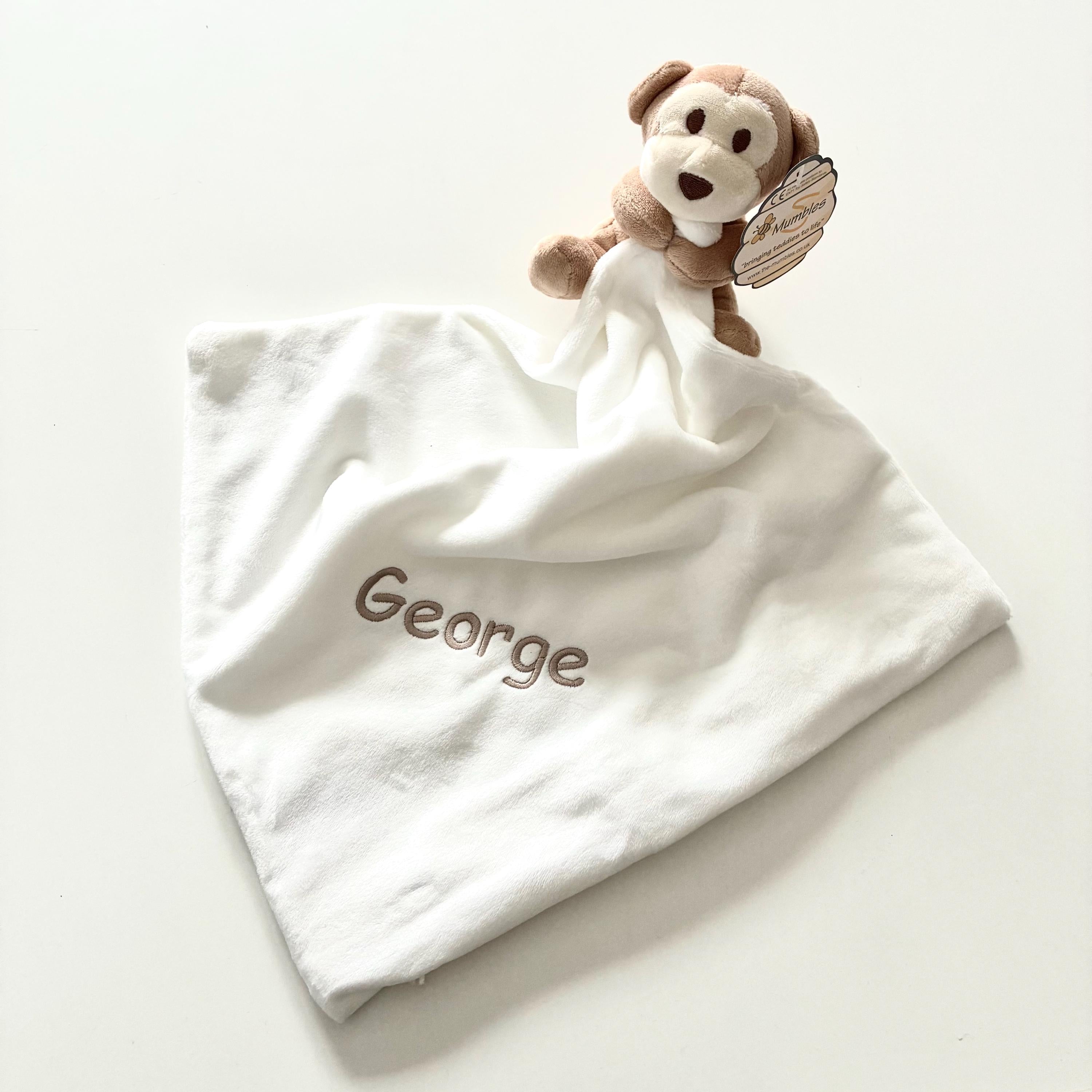 Embroidered Personalised Monkey Plush Comforter Cuddly Blanket Keepsake Gift