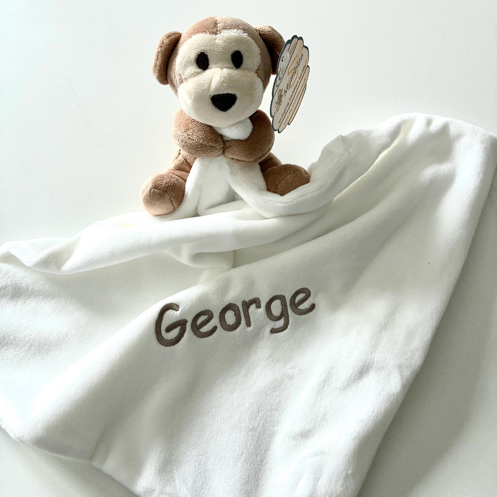 Embroidered Personalised Monkey Plush Comforter Cuddly Blanket Keepsake Gift