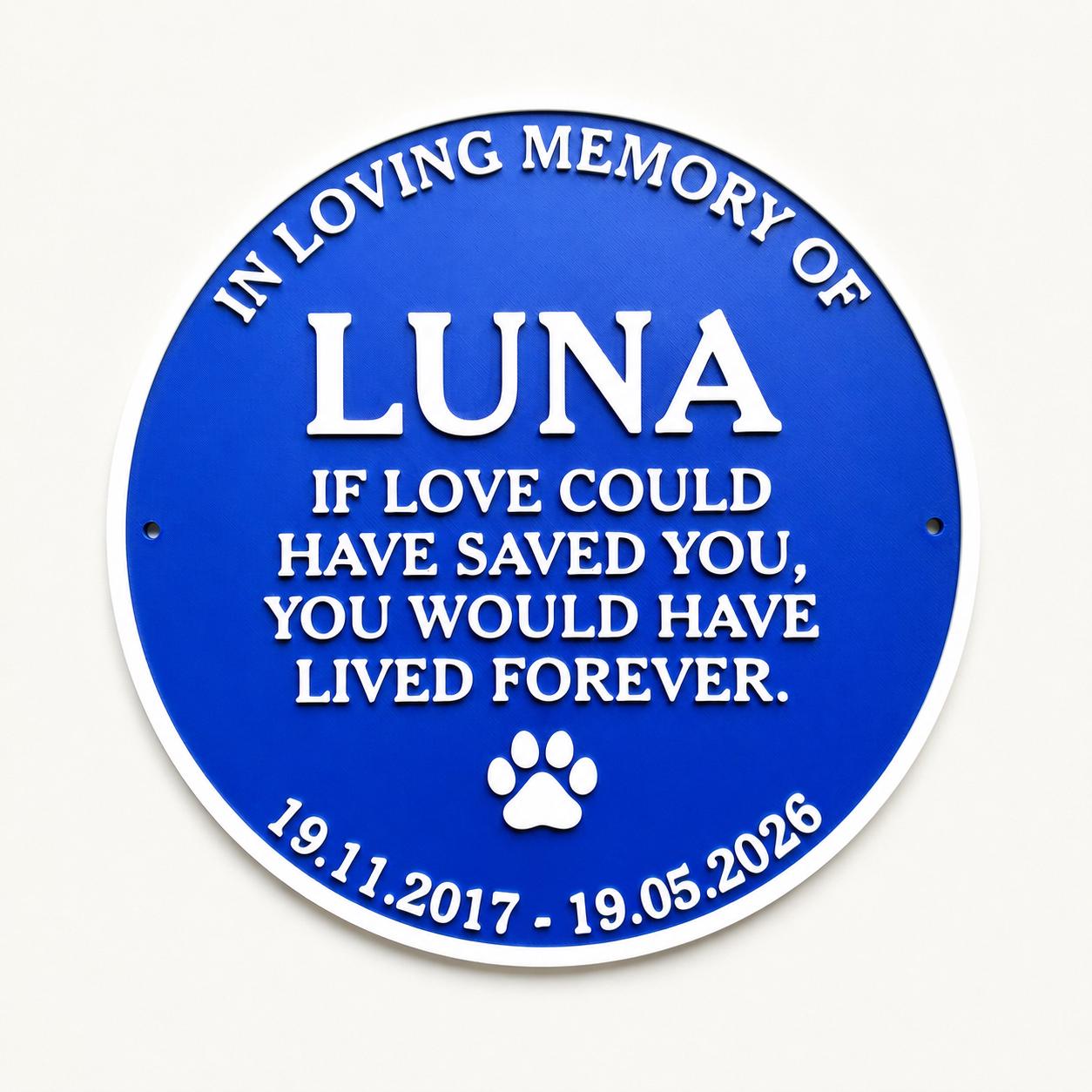 Personalised Pet Memorial Blue Plaque - Heritage Style Dog Cat Wall Plate Sign