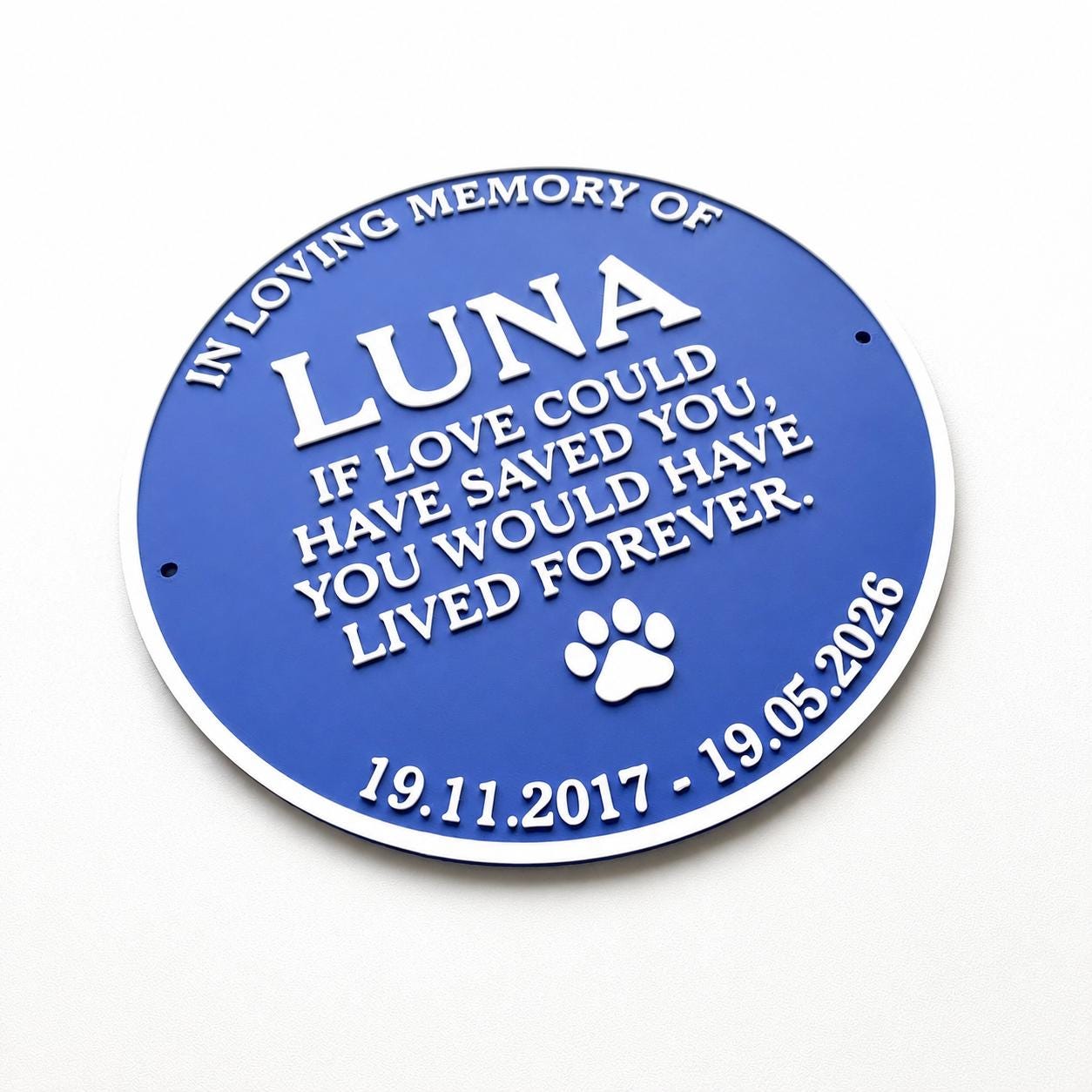 Personalised Pet Memorial Blue Plaque - Heritage Style Dog Cat Wall Plate Sign