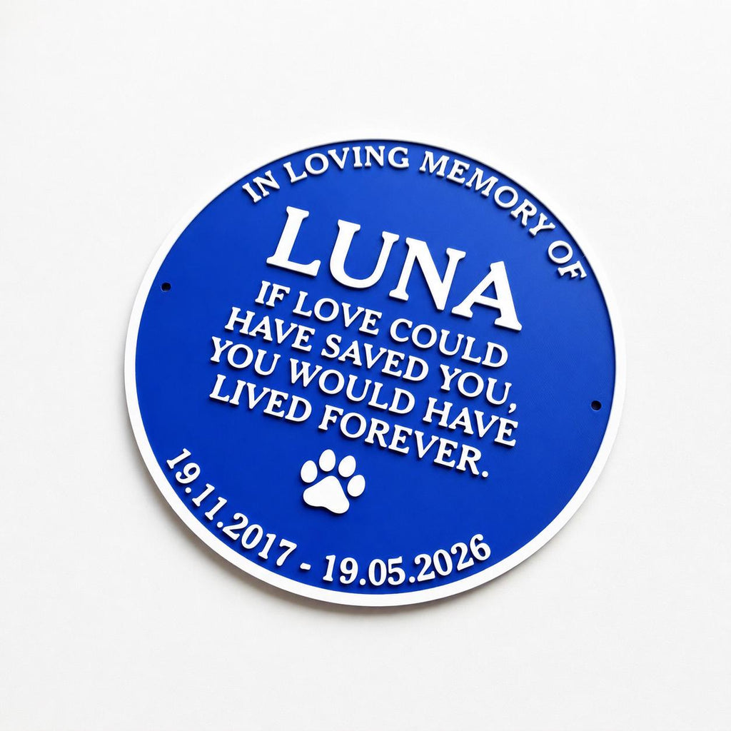 Personalised Pet Memorial Blue Plaque - Heritage Style Dog Cat Wall Plate Sign