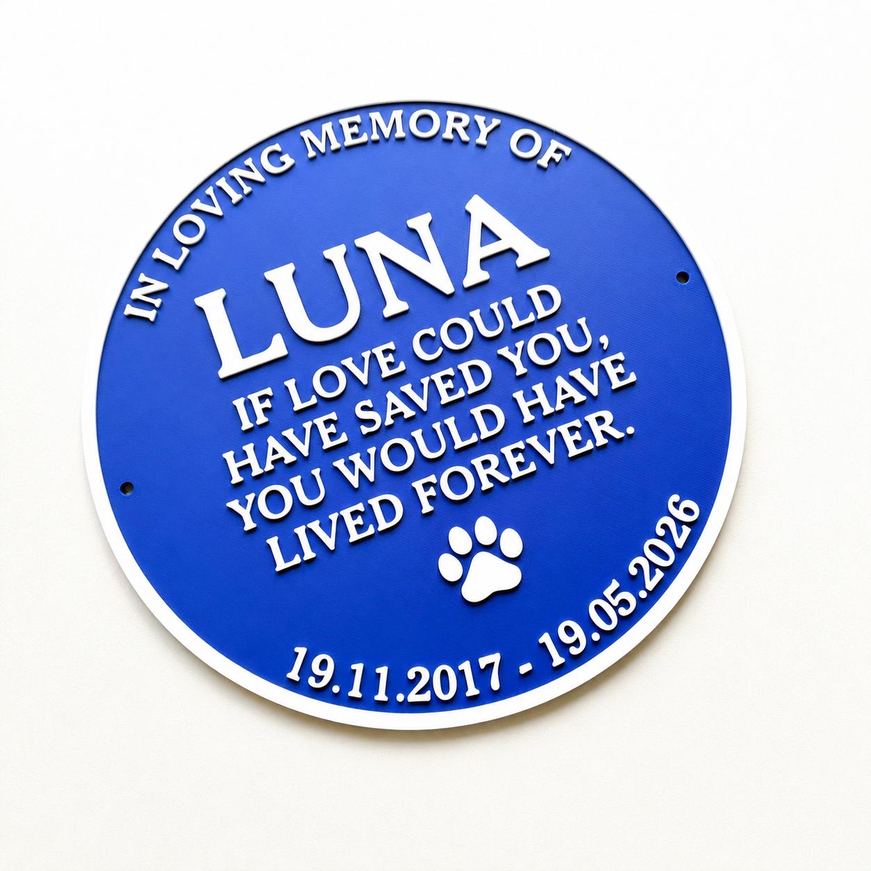 Personalised Pet Memorial Blue Plaque - Heritage Style Dog Cat Wall Plate Sign