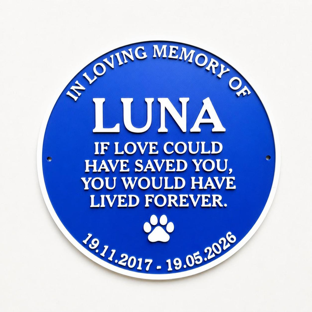 Personalised Pet Memorial Blue Plaque - Heritage Style Dog Cat Wall Plate Sign