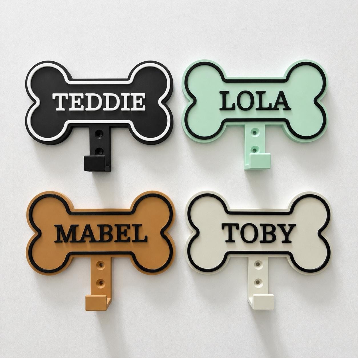 Personalised Dog Name Bone Sign Wall Hook – Custom Pet Harness Lead Hanger