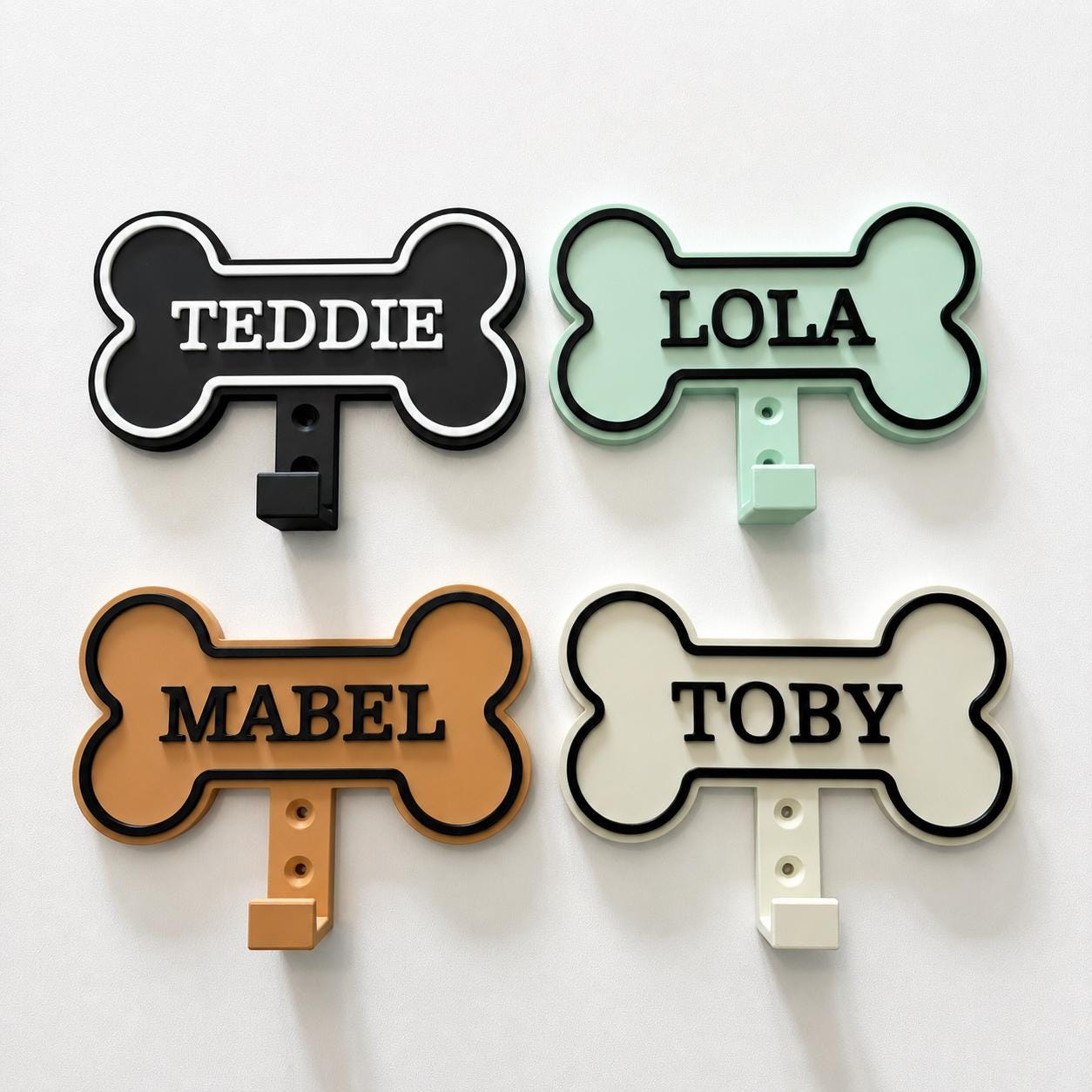 Personalised Dog Name Bone Sign Wall Hook – Custom Pet Harness Lead Hanger
