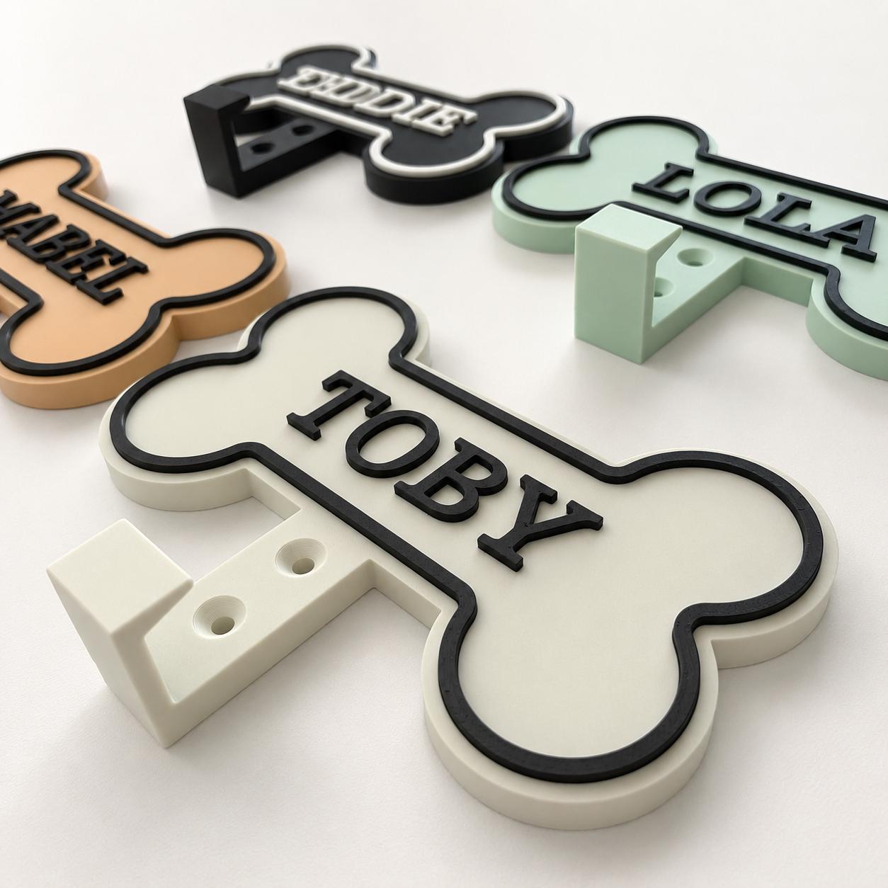 Personalised Dog Name Bone Sign Wall Hook – Custom Pet Harness Lead Hanger
