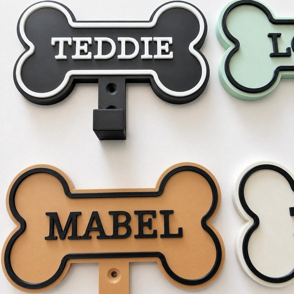 Personalised Dog Name Bone Sign Wall Hook – Custom Pet Harness Lead Hanger