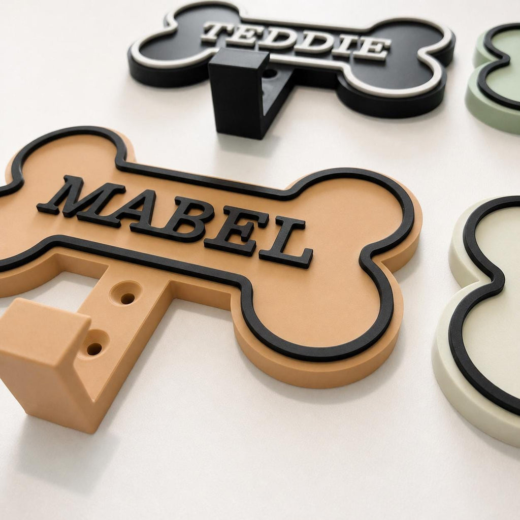 Personalised Dog Name Bone Sign Wall Hook – Custom Pet Harness Lead Hanger