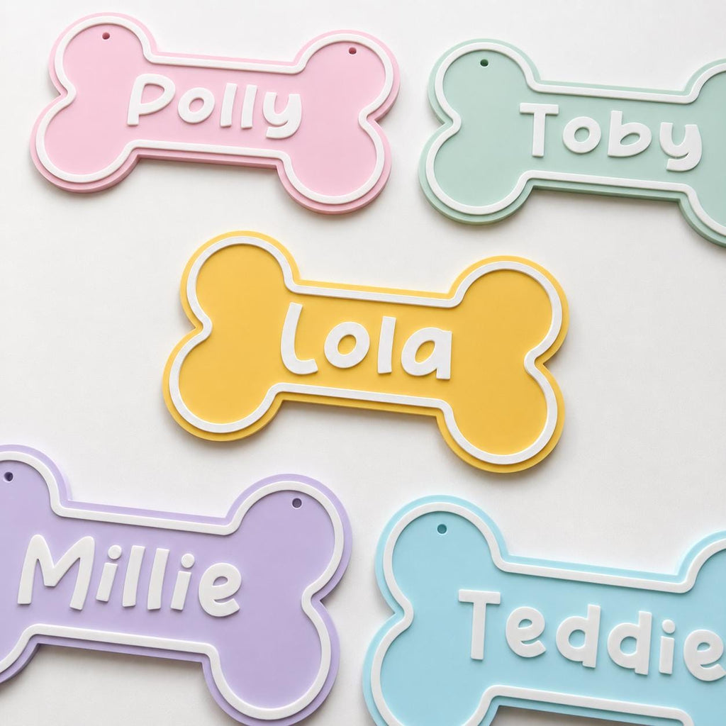 Personalised Dog Name Bone Sign – Custom Pet Crate Cage House Decoration Plate