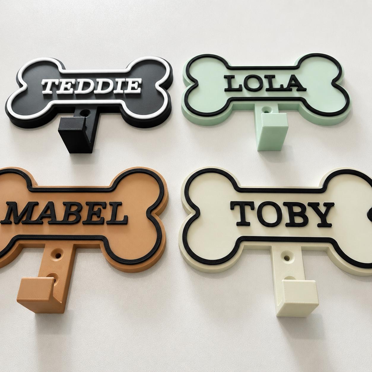 Personalised Dog Name Bone Sign Wall Hook – Custom Pet Harness Lead Hanger