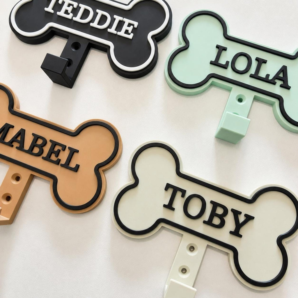 Personalised Dog Name Bone Sign Wall Hook – Custom Pet Harness Lead Hanger