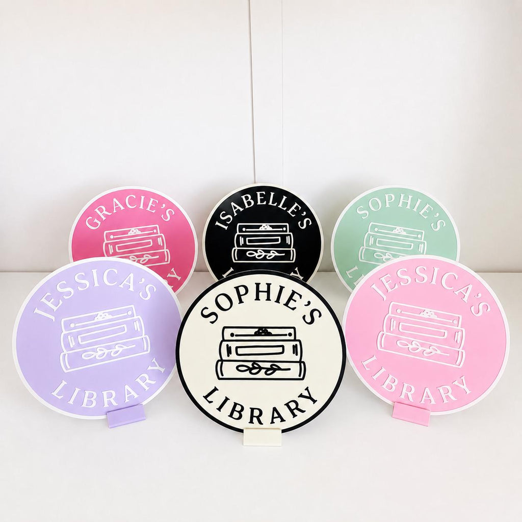 Personalised Name Library Plaque – Custom Bookcase Shelf Decoration Plate Sign