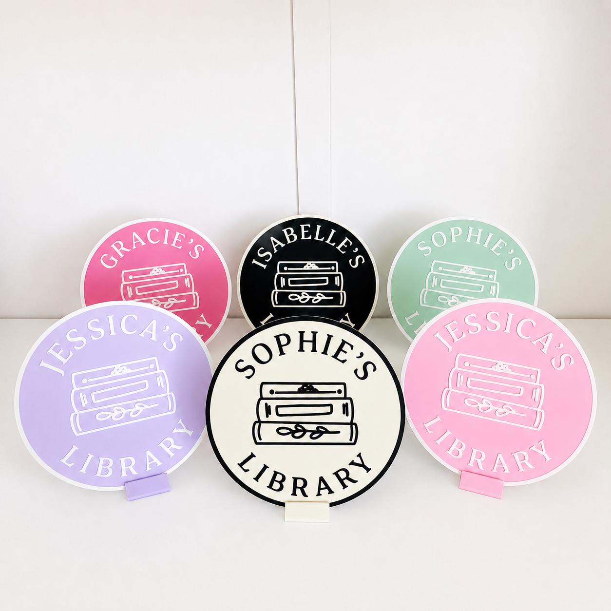 Personalised Name Library Plaque – Custom Bookcase Shelf Decoration Plate Sign