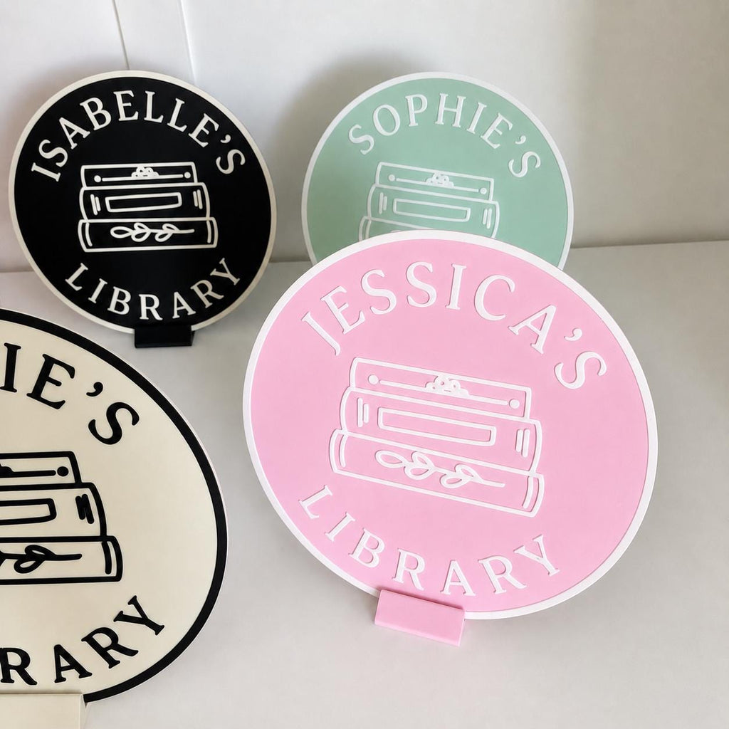 Personalised Name Library Plaque – Custom Bookcase Shelf Decoration Plate Sign