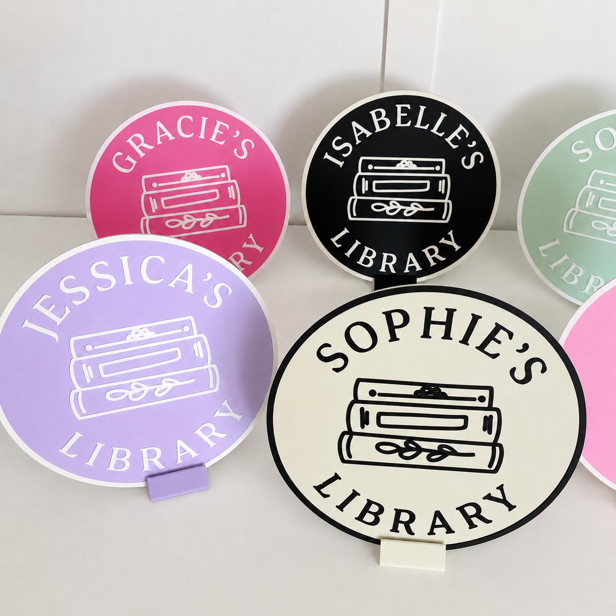 Personalised Name Library Plaque – Custom Bookcase Shelf Decoration Plate Sign