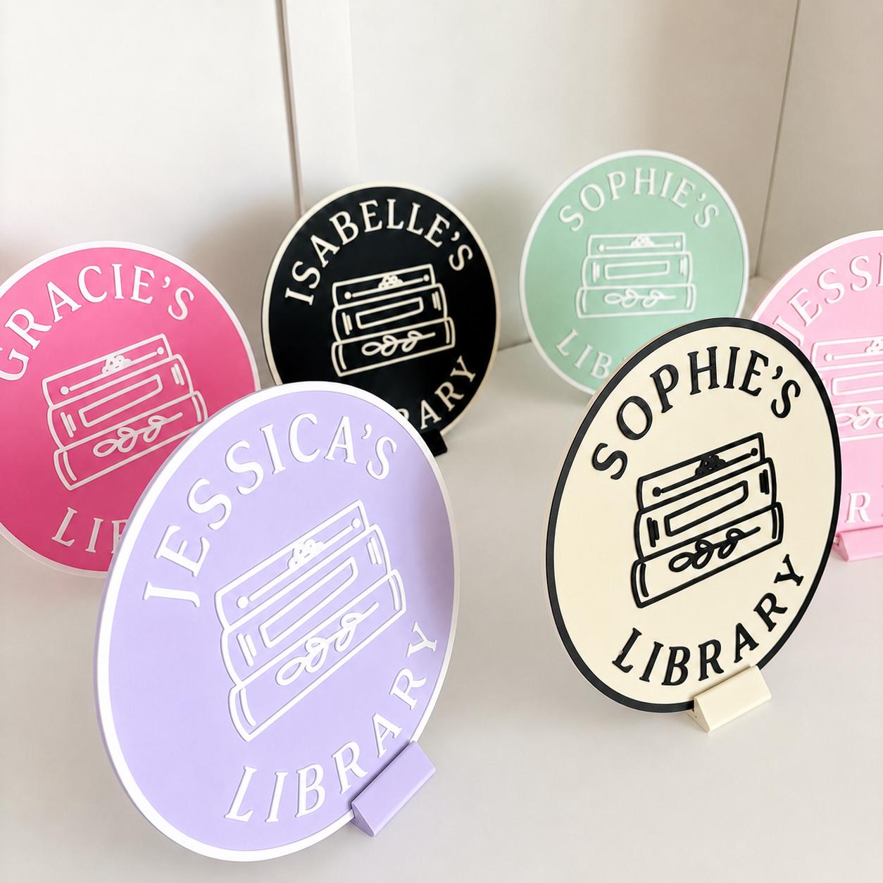 Personalised Name Library Plaque – Custom Bookcase Shelf Decoration Plate Sign