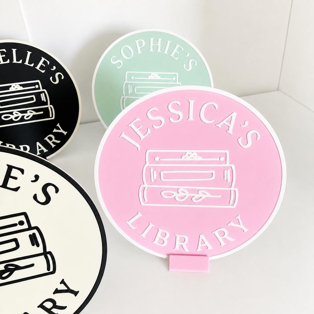 Personalised Name Library Plaque – Custom Bookcase Shelf Decoration Plate Sign