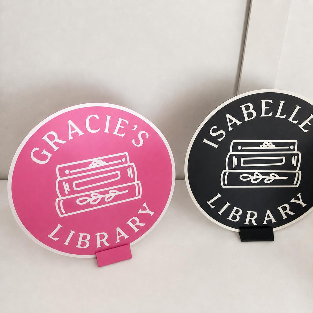 Personalised Name Library Plaque – Custom Bookcase Shelf Decoration Plate Sign