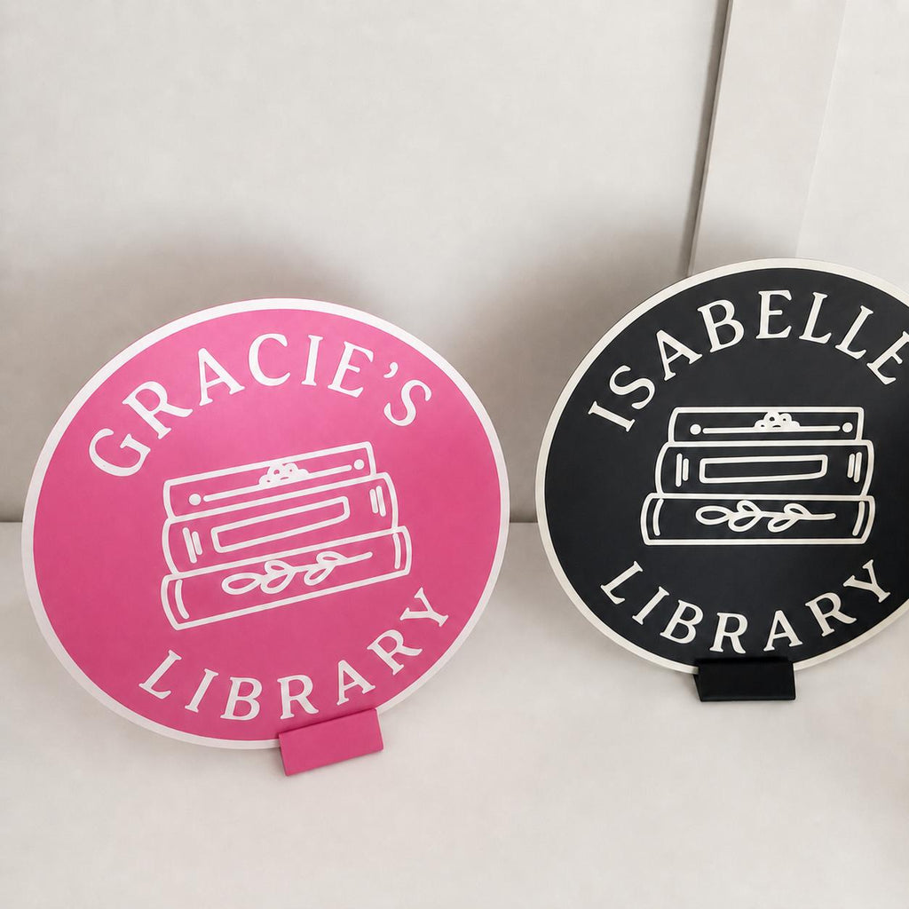 Personalised Name Library Plaque – Custom Bookcase Shelf Decoration Plate Sign