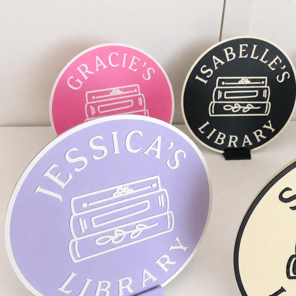 Personalised Name Library Plaque – Custom Bookcase Shelf Decoration Plate Sign