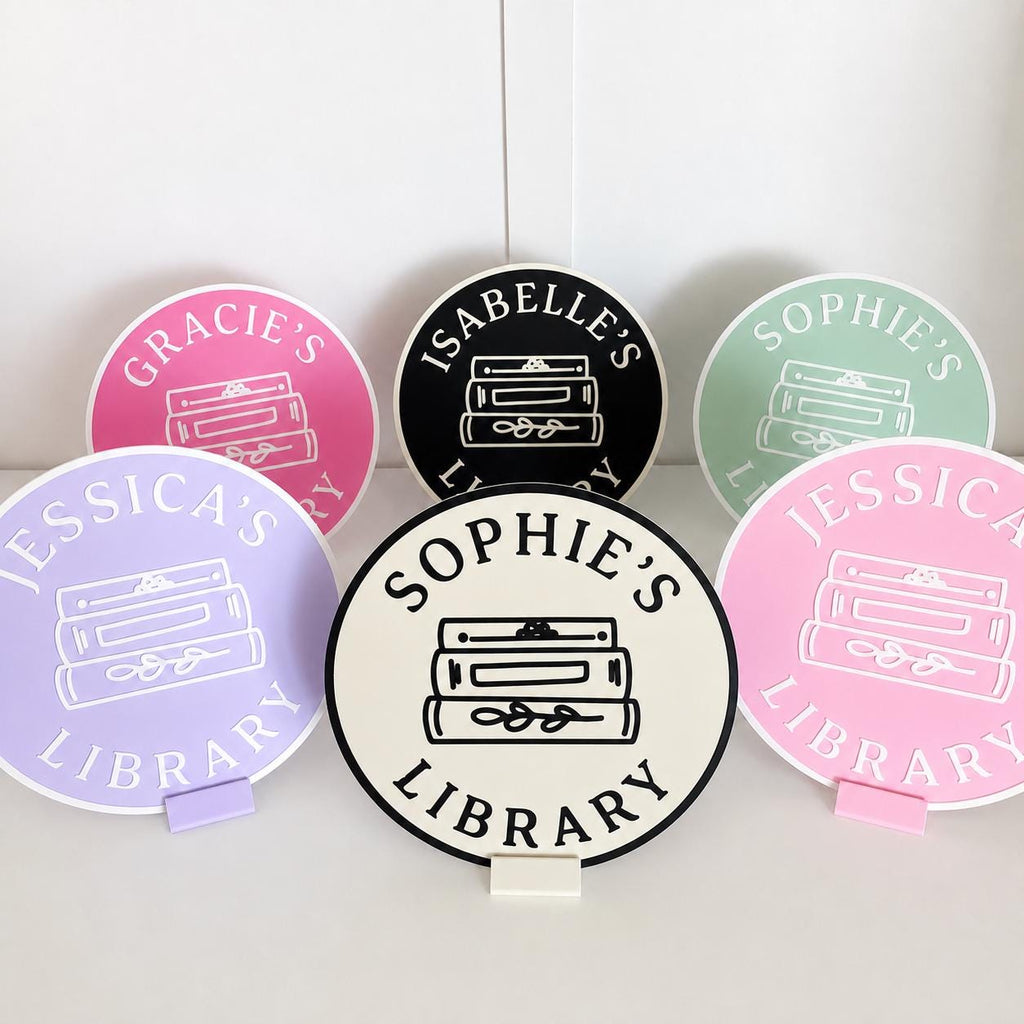 Personalised Name Library Plaque – Custom Bookcase Shelf Decoration Plate Sign