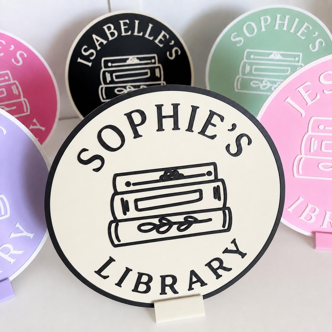 Personalised Name Library Plaque – Custom Bookcase Shelf Decoration Plate Sign