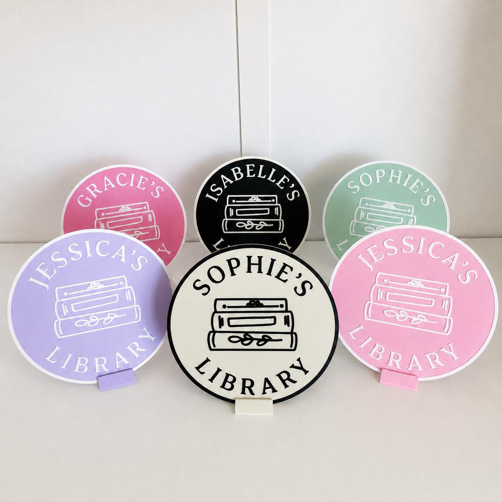Personalised Name Library Plaque – Custom Bookcase Shelf Decoration Plate Sign