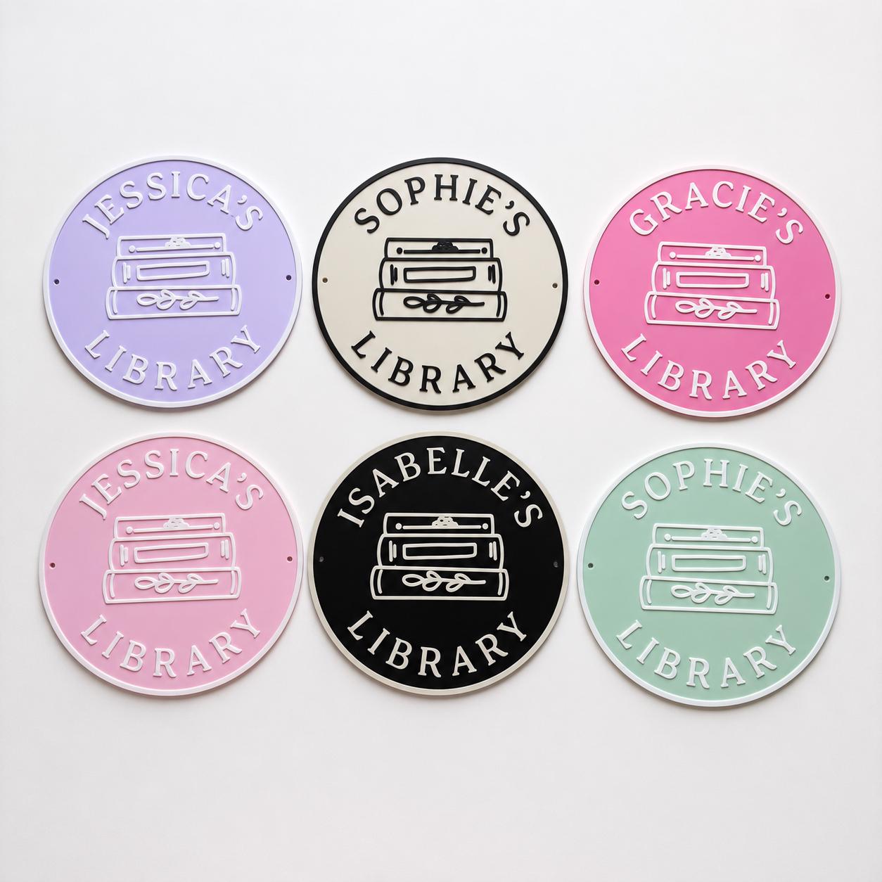 Personalised Name Library Plaque – Custom Bookcase Shelf Decoration Plate Sign