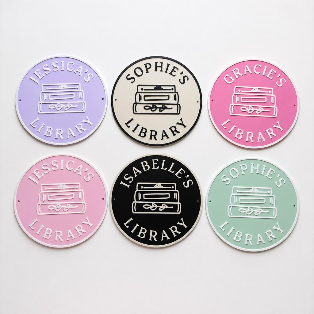 Personalised Name Library Plaque – Custom Bookcase Shelf Decoration Plate Sign