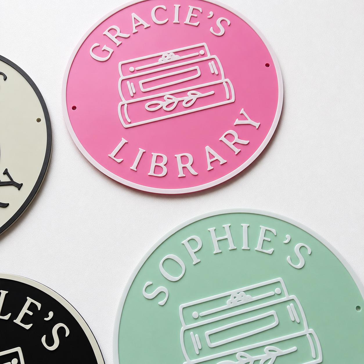 Personalised Name Library Plaque – Custom Bookcase Shelf Decoration Plate Sign