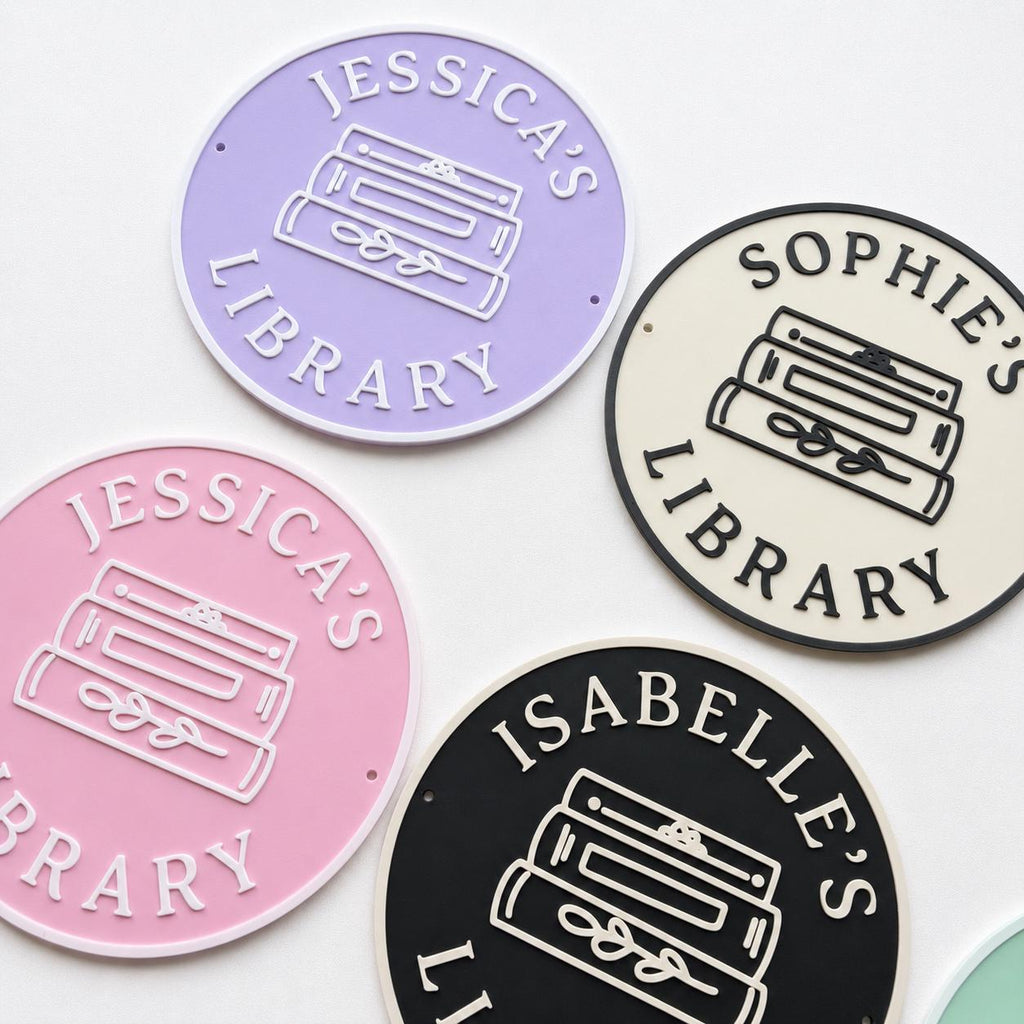 Personalised Name Library Plaque – Custom Bookcase Shelf Decoration Plate Sign