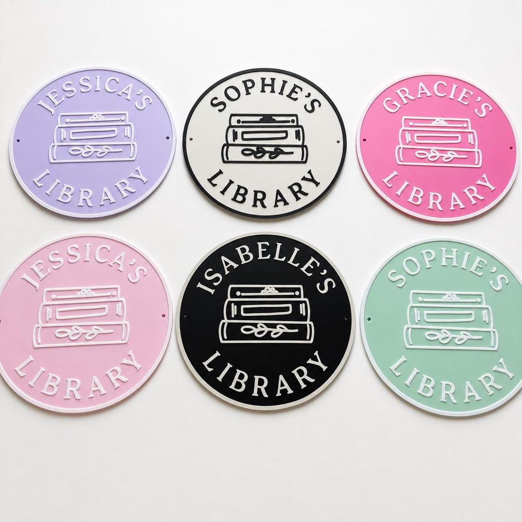 Personalised Name Library Plaque – Custom Bookcase Shelf Decoration Plate Sign