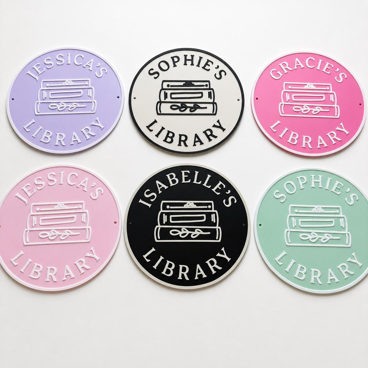 Personalised Name Library Plaque – Custom Bookcase Shelf Decoration Plate Sign