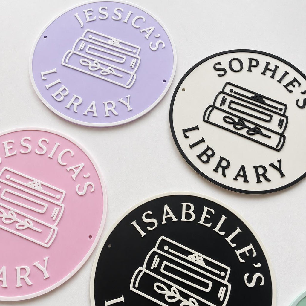 Personalised Name Library Plaque – Custom Bookcase Shelf Decoration Plate Sign