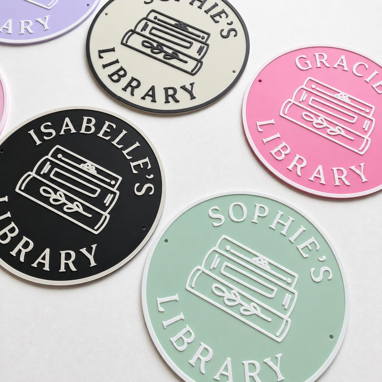 Personalised Name Library Plaque – Custom Bookcase Shelf Decoration Plate Sign