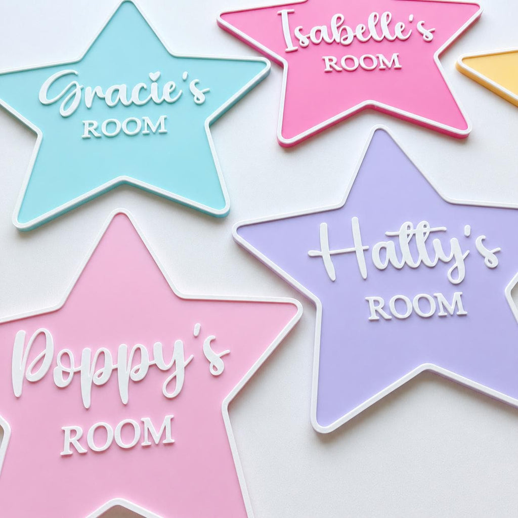 Personalised Name Door Sign – Custom Girls Bedroom Star Decoration Plate Plaque