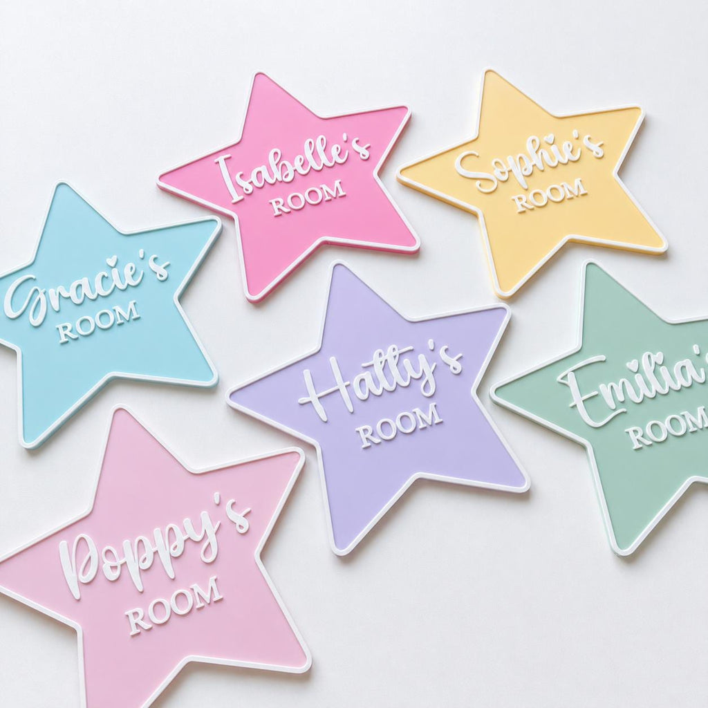 Personalised Name Door Sign – Custom Girls Bedroom Star Decoration Plate Plaque