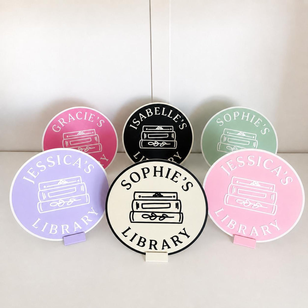 Personalised Name Library Plaque – Custom Bookcase Shelf Decoration Plate Sign
