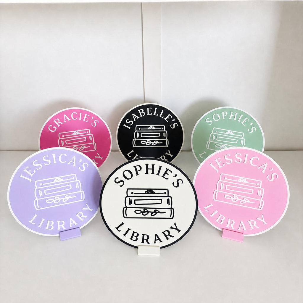 Personalised Name Library Plaque – Custom Bookcase Shelf Decoration Plate Sign