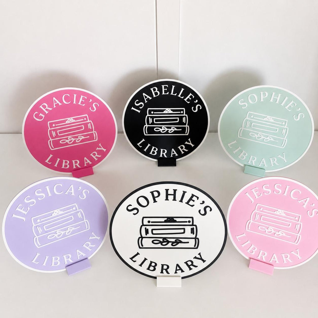 Personalised Name Library Plaque – Custom Bookcase Shelf Decoration Plate Sign