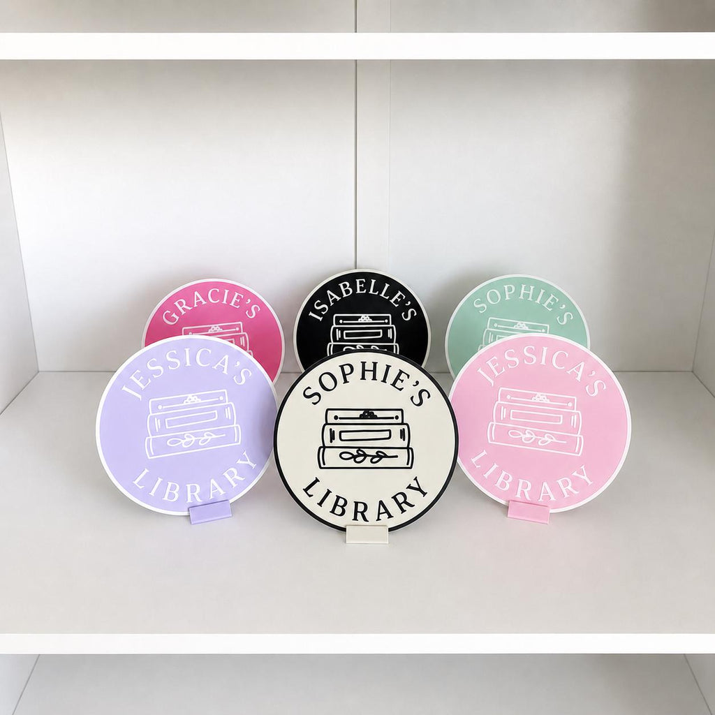 Personalised Name Library Plaque – Custom Bookcase Shelf Decoration Plate Sign