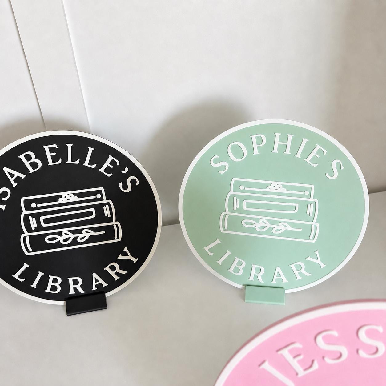 Personalised Name Library Plaque – Custom Bookcase Shelf Decoration Plate Sign