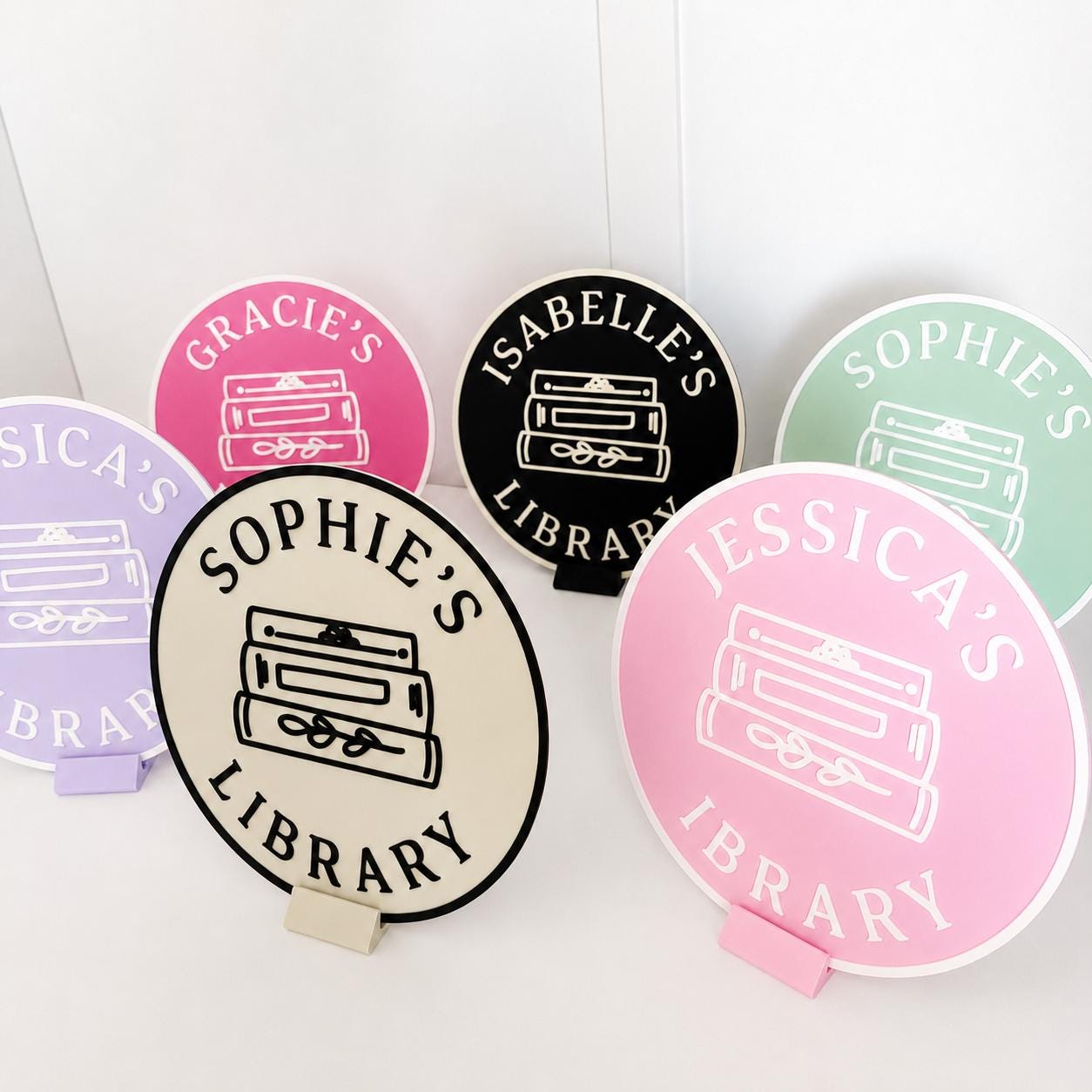 Personalised Name Library Plaque – Custom Bookcase Shelf Decoration Plate Sign