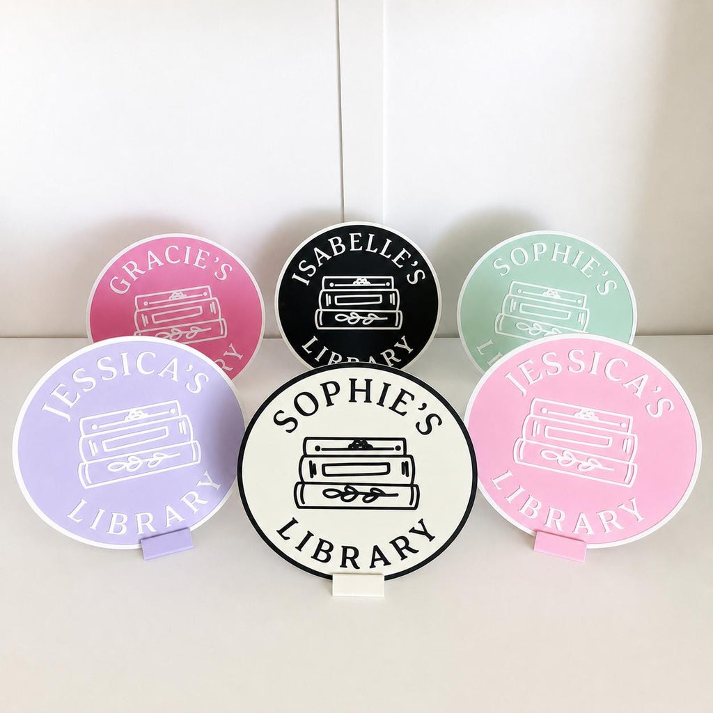 Personalised Name Library Plaque – Custom Bookcase Shelf Decoration Plate Sign