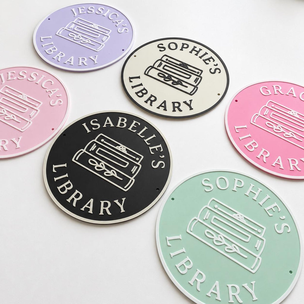 Personalised Name Library Plaque – Custom Bookcase Shelf Decoration Plate Sign