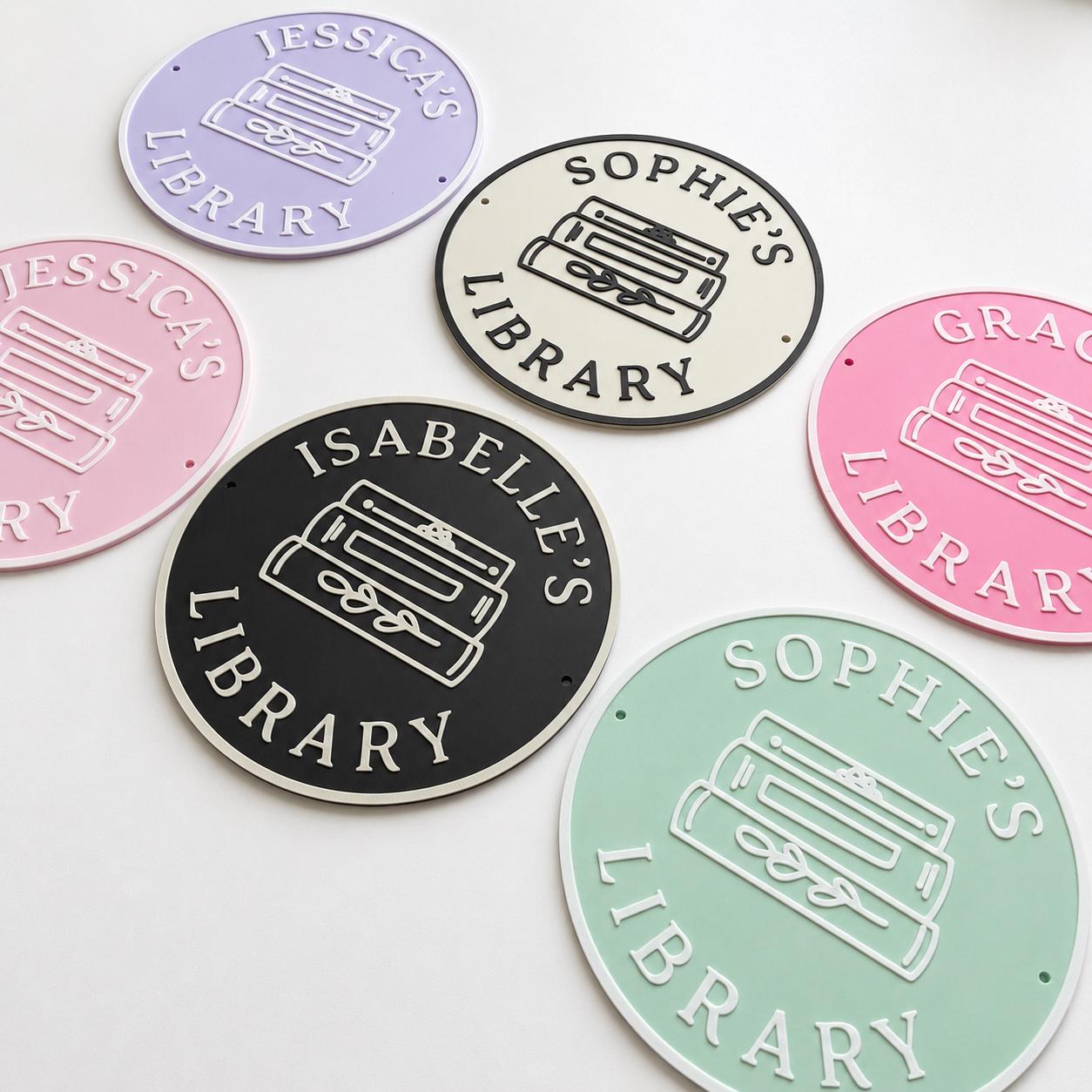 Personalised Name Library Plaque – Custom Bookcase Shelf Decoration Plate Sign