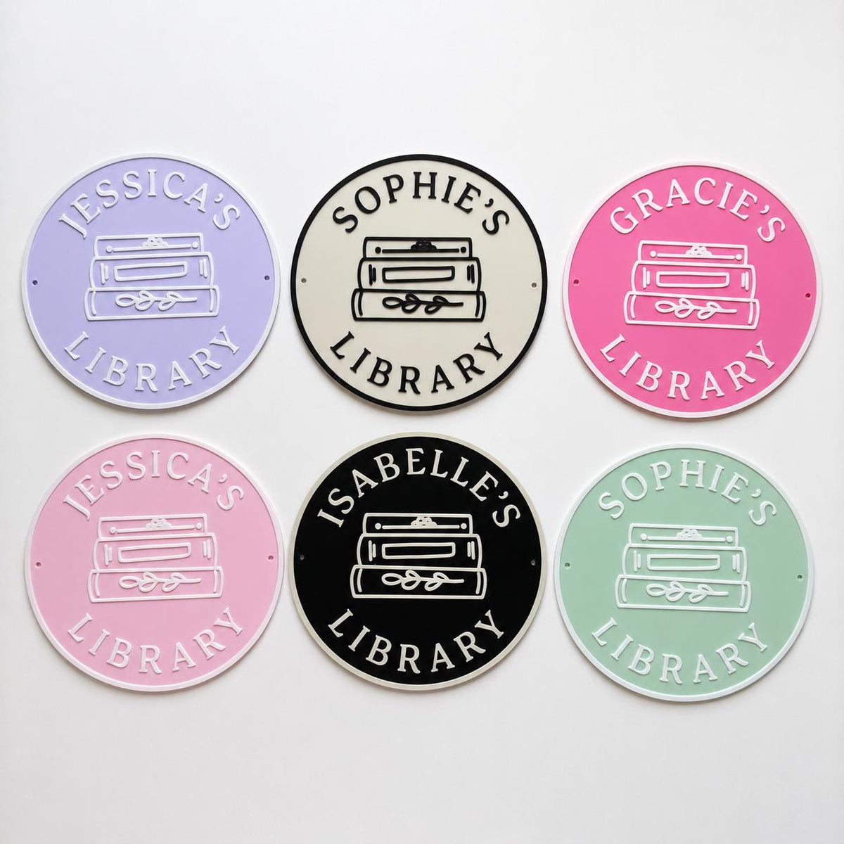 Personalised Name Library Plaque – Custom Bookcase Shelf Decoration Plate Sign