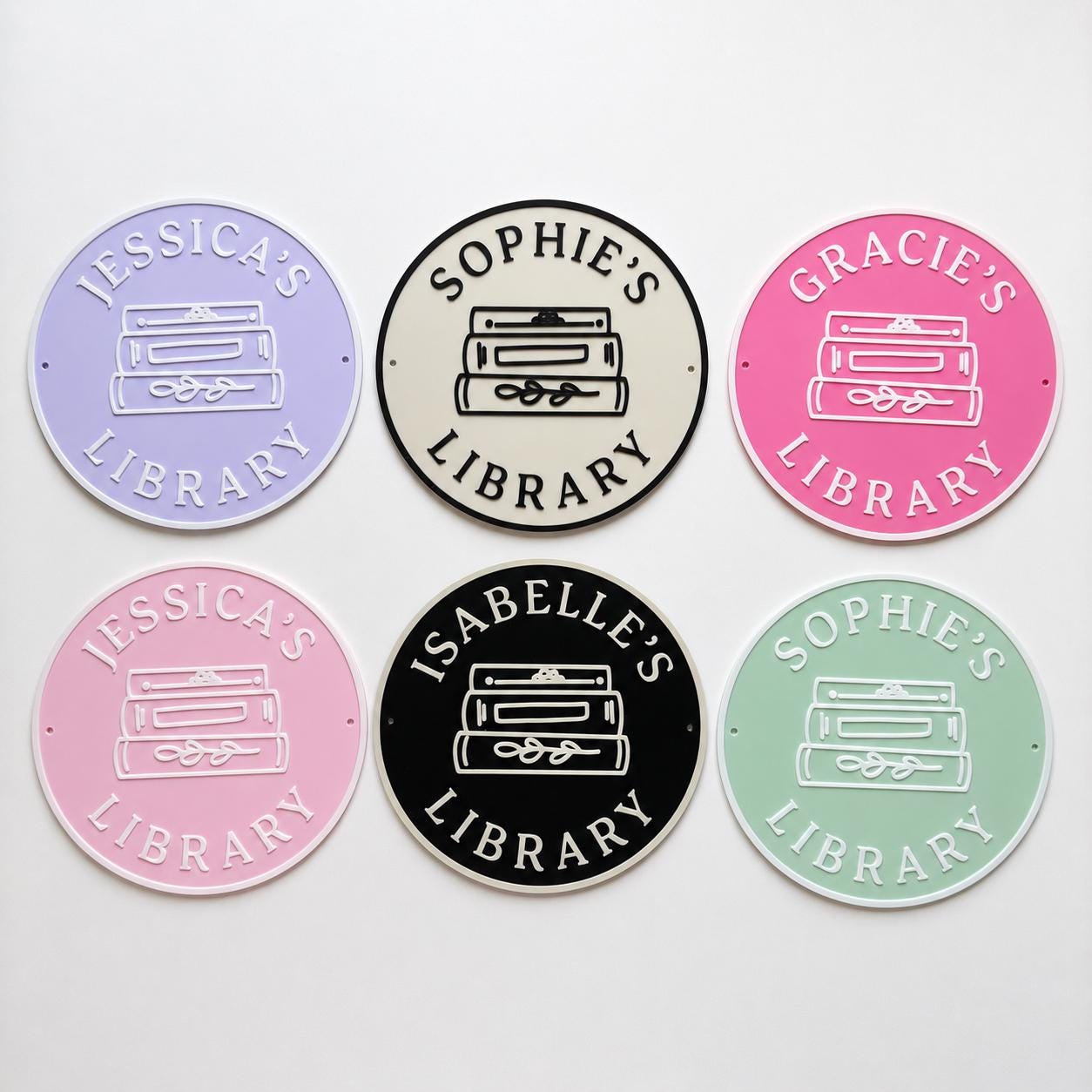 Personalised Name Library Plaque – Custom Bookcase Shelf Decoration Plate Sign